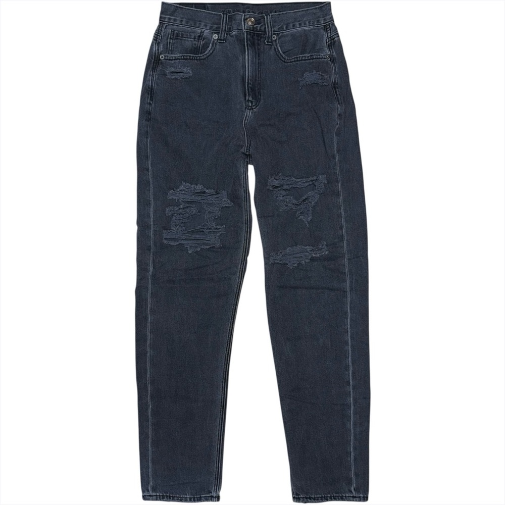 American Eagle Mom Jeans Charcoal Gray Distressed High Rise Women’s Size 2